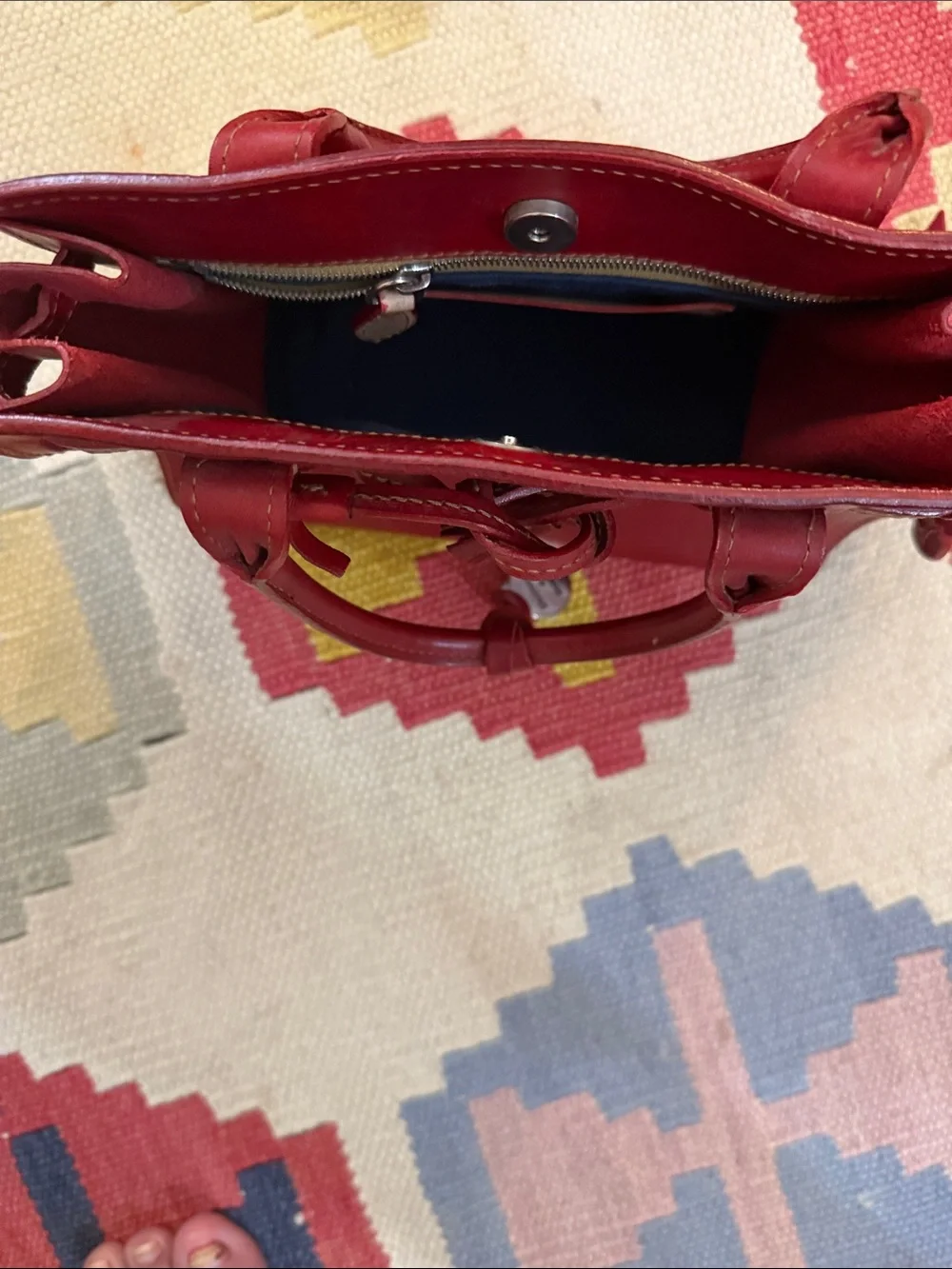 Dooney & Bourke Red Leather Satchel with Round Charm